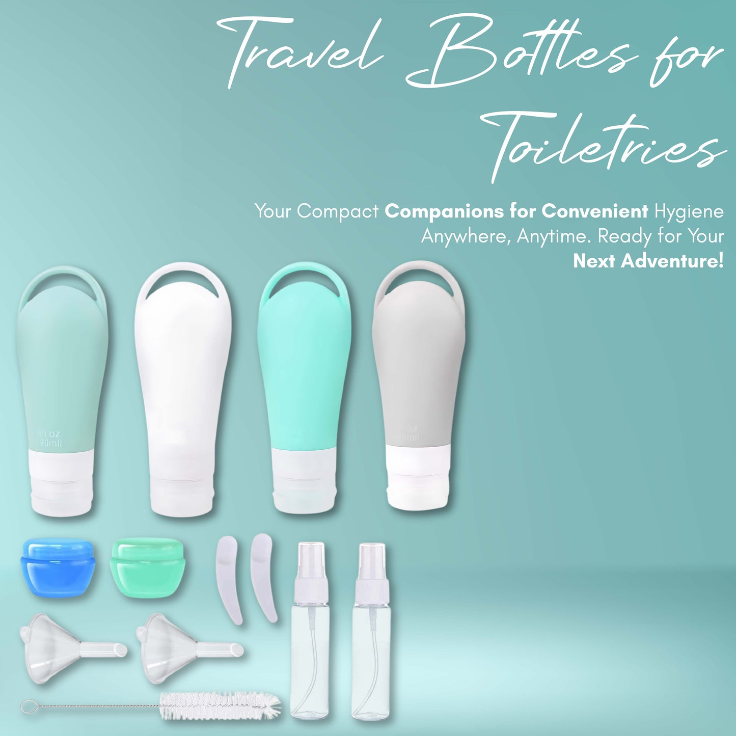 Beauté Secrets 13pcs Travel Bottles for Toiletries 90ML Portable Leak Proof Silicone Containers