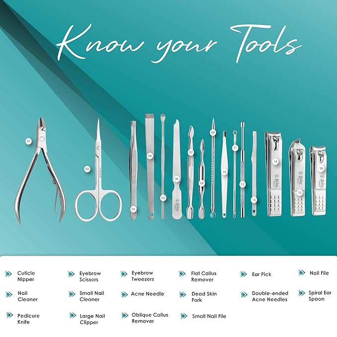 Beauté Secrets Manicure Set 16 in 1 with Leather Travel Case