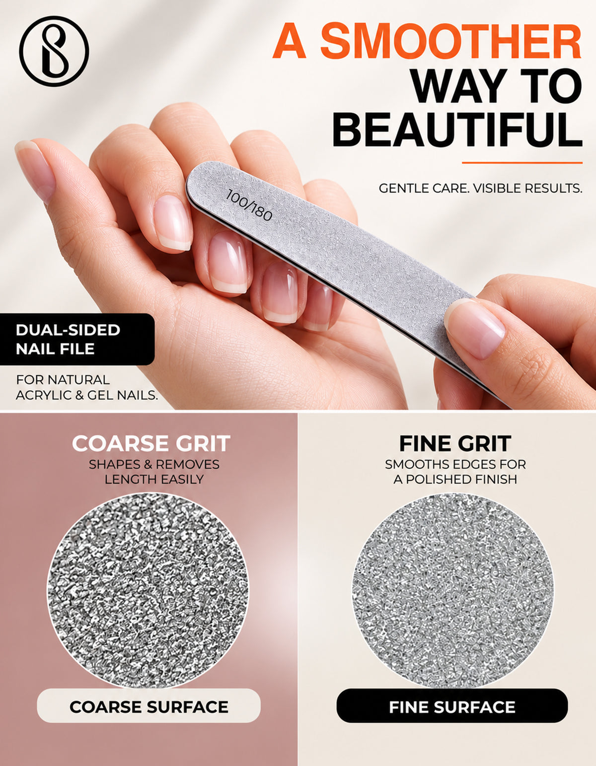 Beauté Secrets Korean 6pcs Nail Files Set for Manicure, Nail Buffer Files Block Coarse Washable Nail Polisher Double Sided Nail Shaper
