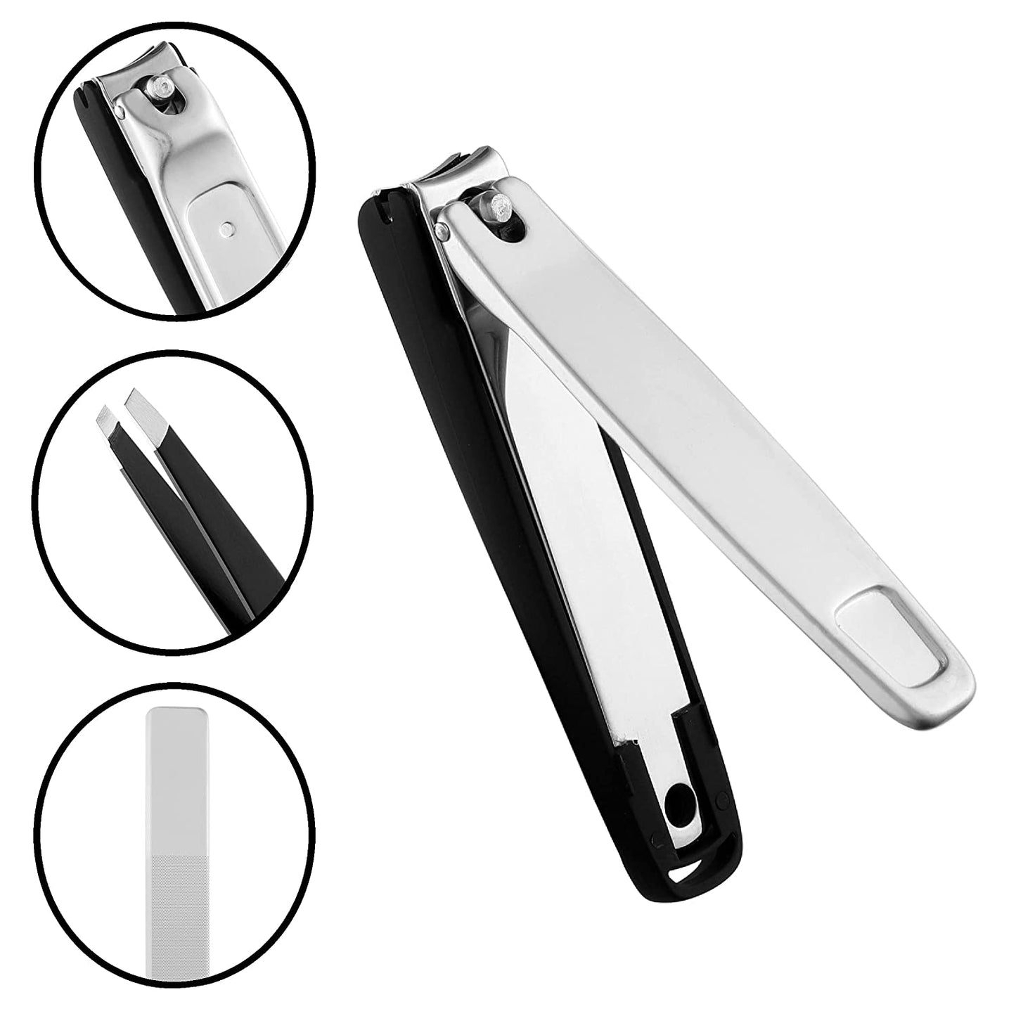 Beauté Secrets 3 piece Set Extra Large Toenail Clippers, Tweezer and Nail Filer for Thick Nails
