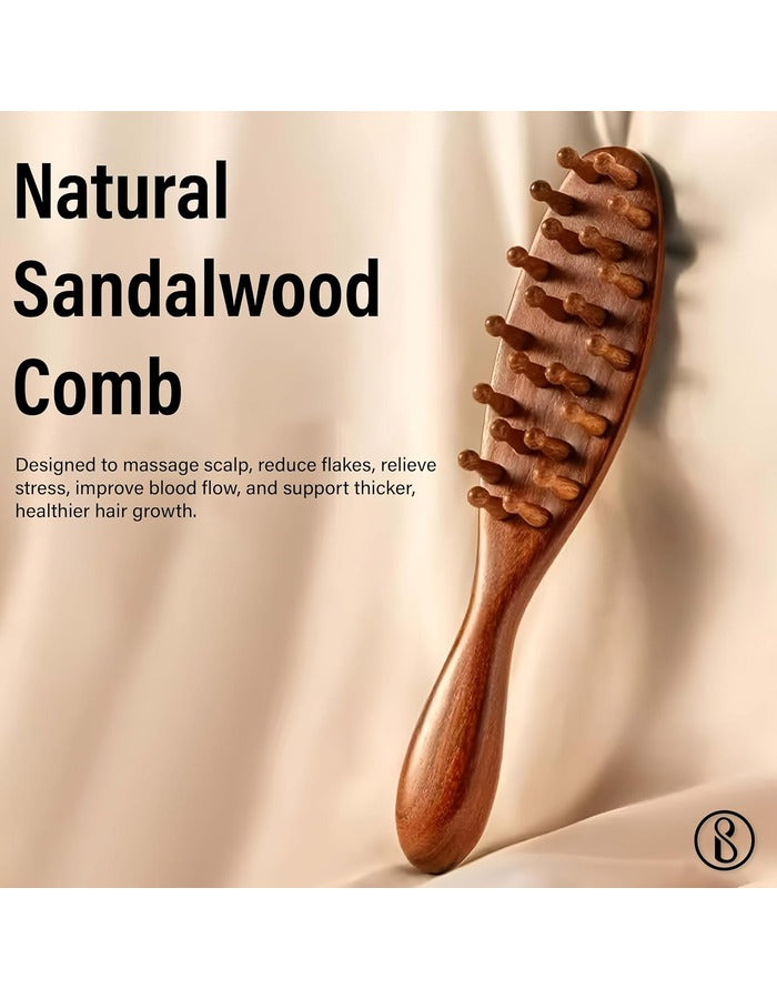 Beauté Secrets Wooden Scalp Massager Hair Growth Brush | Sandalwood Head Massager & Stress Relief Comb Brown