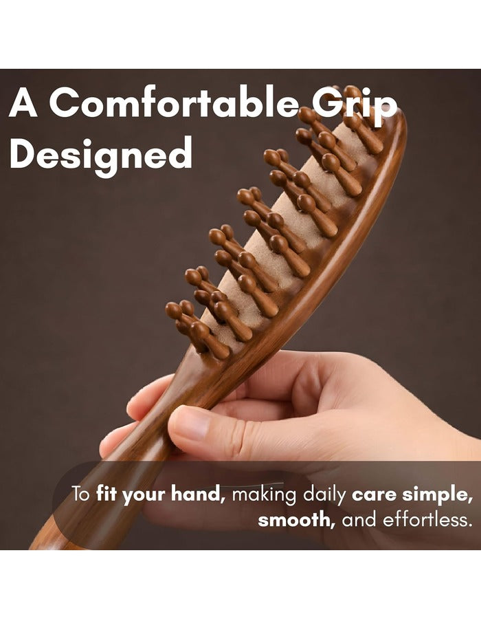 Beauté Secrets Wooden Scalp Massager Hair Growth Brush | Sandalwood Head Massager & Stress Relief Comb Brown