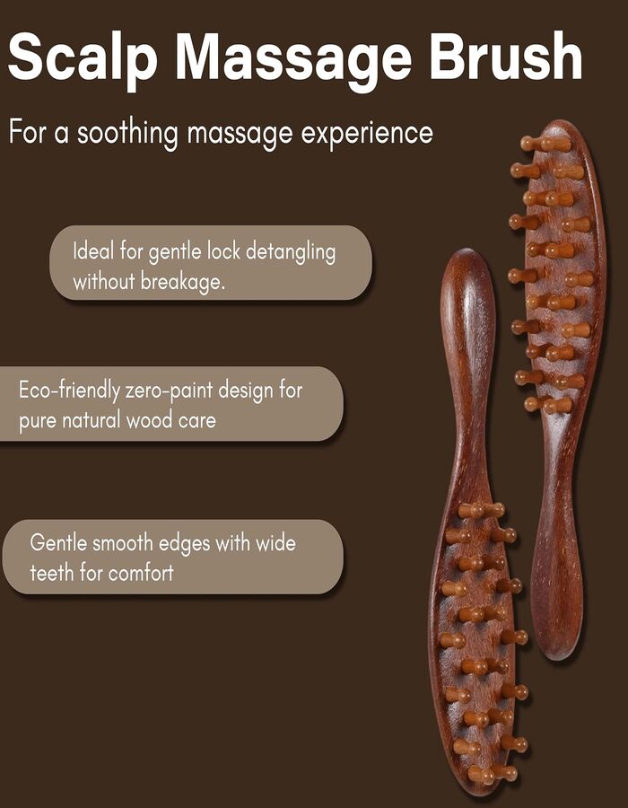 Beauté Secrets Wooden Scalp Massager Hair Growth Brush | Sandalwood Head Massager & Stress Relief Comb Brown
