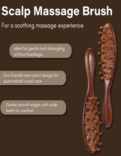 Beauté Secrets Wooden Scalp Massager Hair Growth Brush | Sandalwood Head Massager & Stress Relief Comb Brown
