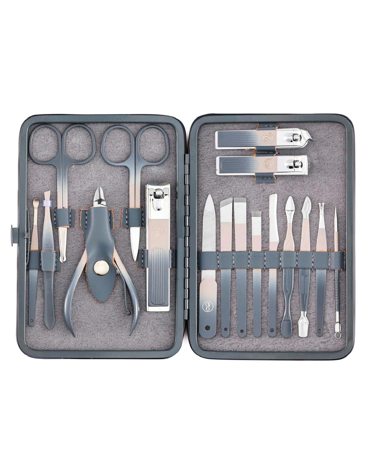 Beauté Secrets Nail Cutter Set – 17-in-1 Manicure Pedicure Kit for Men & Women | Premium Stainless Steel Nail Clipper Set with Cuticle Trimmer, Grooming Tools & Leather Case | Gift for Men, Nail Art Kit, Grey