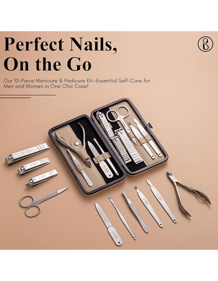 Beauté Secrets 10-Piece Nail Cutter Set ,Tweezers, Beauty Scissors, Nail File Grooming Kit