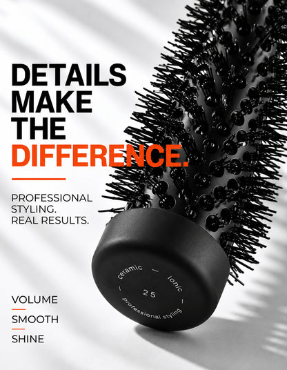 Beauté Secrets Ceramic Round Brush for Blow Drying, 1 Inch Professional Ion Thermal Barrel Hairbrush