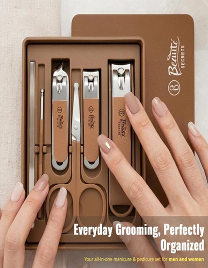 Beauté Secrets Nail Cutter Set | Manicure Pedicure Kit | Nail Grooming Set | Nail Care Kit | Stainless Steel Nail Cutter | Professional Manicure Set | Pedicure Tools Kit for Men & Women, Brown