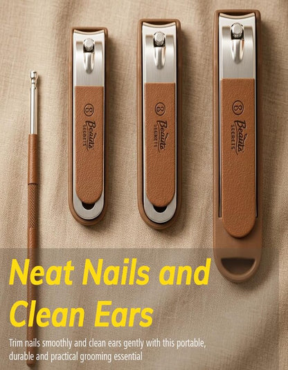 Beauté Secrets Nail Cutter Set | Manicure Pedicure Kit | Nail Grooming Set | Nail Care Kit | Stainless Steel Nail Cutter | Professional Manicure Set | Pedicure Tools Kit for Men & Women, Brown