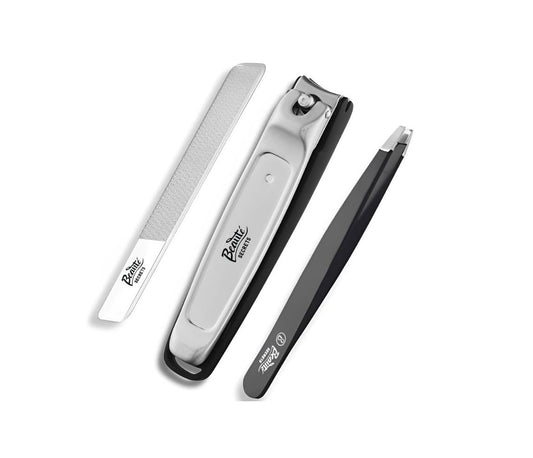 Beauté Secrets 3 piece Set Extra Large Toenail Clippers, Tweezer and Nail Filer for Thick Nails