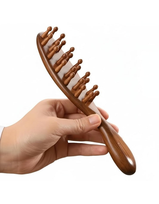 Beauté Secrets Wooden Scalp Massager Hair Growth Brush | Sandalwood Head Massager & Stress Relief Comb Brown