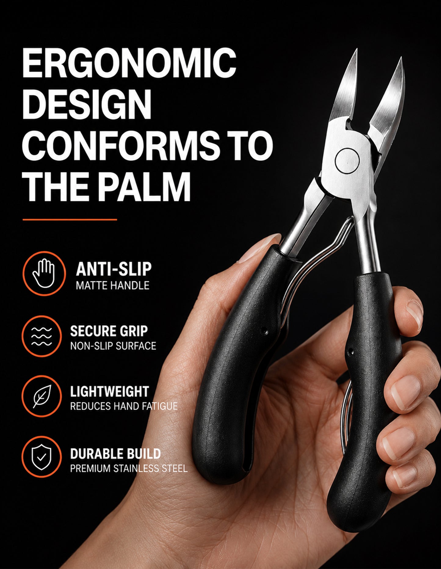 Beauté Secrets Toe Nail Clipper for Ingrown or Thick Toenails, Heavy Duty Toenail Trimmer Nail Clipper Pedicure Tool with Long Handle and Soft Grip for Seniors Black