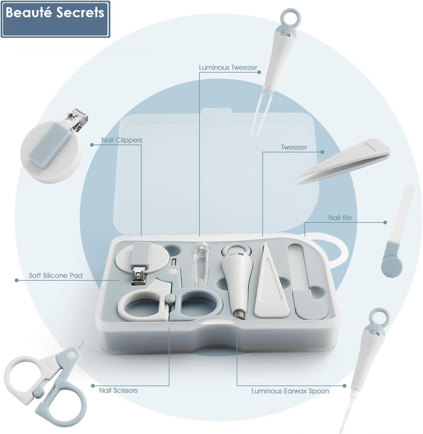 Beauté Secrets Baby Nail Cutter New Born Set 6-in-1 Kids Grooming Kit with Scissors, Nail Clipper, Nail File, Tweezer