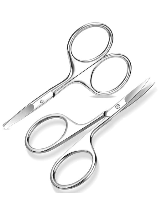 Beauté Secrets Nose Hair Scissors & Grooming Set (Pack of 2) – Ear, Facial, Eyebrow, Beard & Moustache Scissors with Storage Box