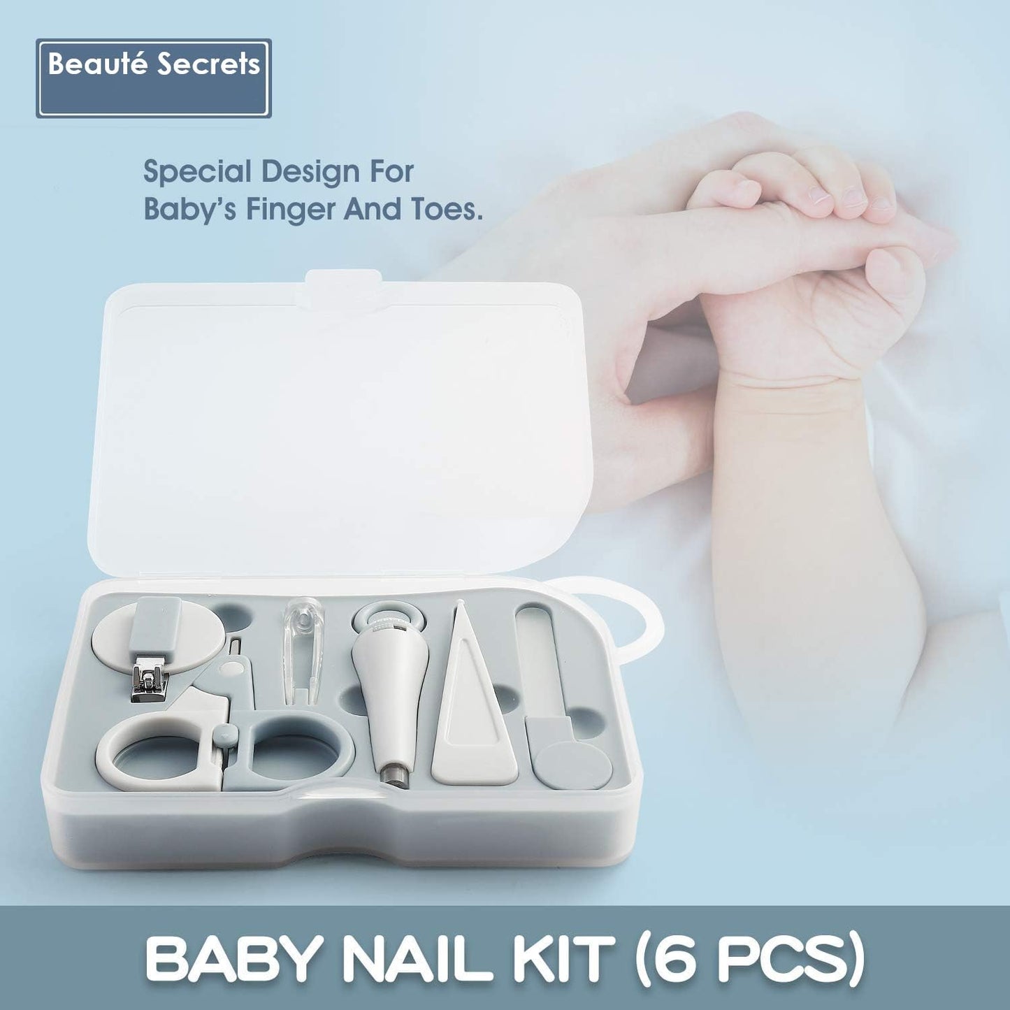 Beauté Secrets Baby Nail Cutter New Born Set 6-in-1 Kids Grooming Kit with Scissors, Nail Clipper, Nail File, Tweezer