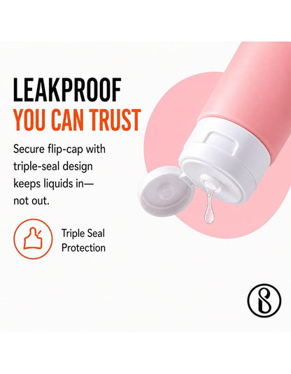 Beauté Secrets Travel Bottles 60ml Set of 4 | Leakproof Silicone Refillable Travel Size Toiletry Containers for Shampoo, Lotion, Conditioner | TSA Approved Mini Travel Bottles