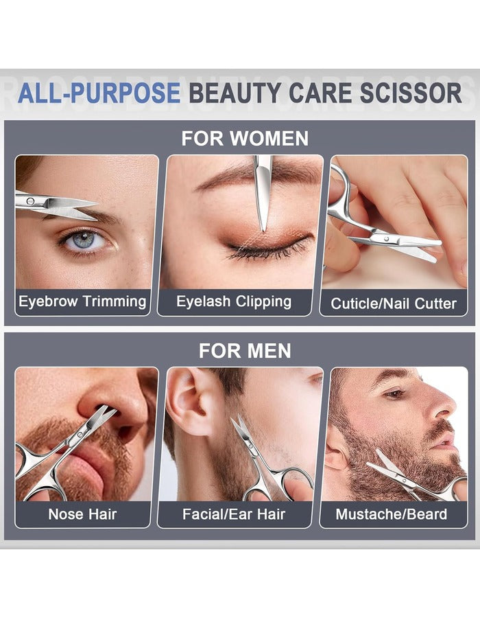 Beauté Secrets Nose Hair Scissors & Grooming Set (Pack of 2) – Ear, Facial, Eyebrow, Beard & Moustache Scissors with Storage Box