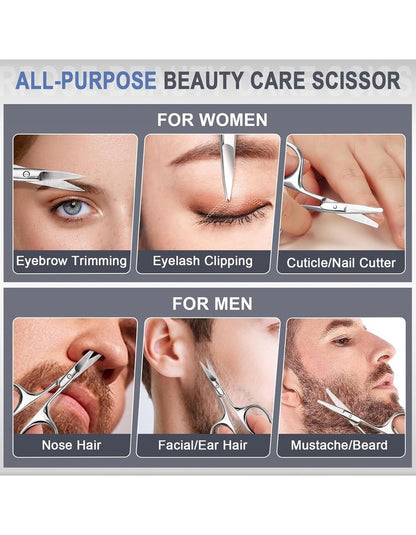 Beauté Secrets Nose Hair Scissors & Grooming Set (Pack of 2) – Ear, Facial, Eyebrow, Beard & Moustache Scissors with Storage Box