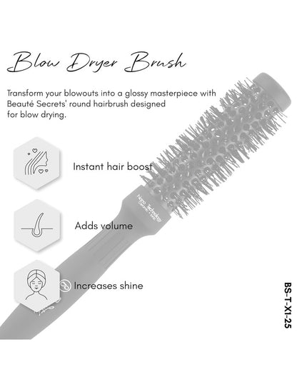 Beauté Secrets Ceramic Round Brush for Blow Drying, 1 Inch Professional Ion Thermal Barrel Hairbrush