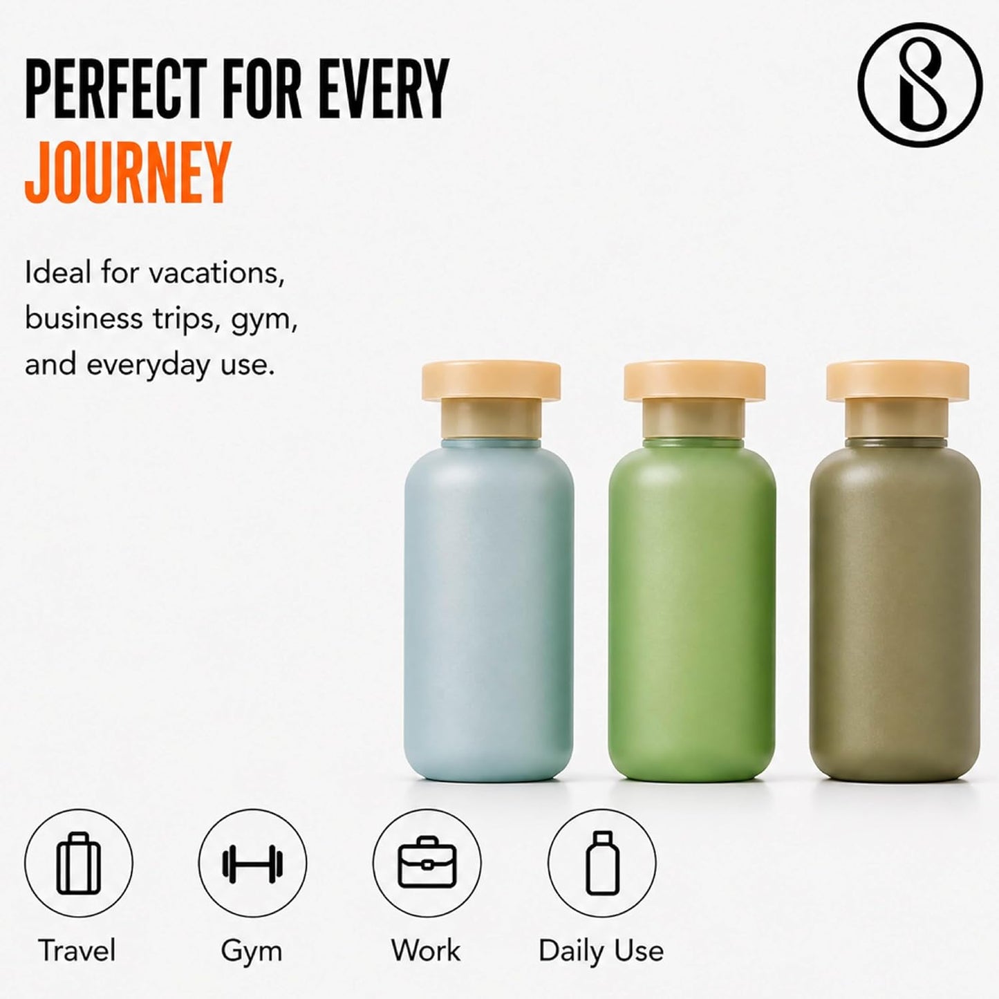Beauté Secrets Travel Size Bottles Set of 3 | Leakproof Refillable Shampoo & Lotion Containers | Soft Squeeze Cosmetic Travel Bottles | TSA Approved Toiletry Bottles