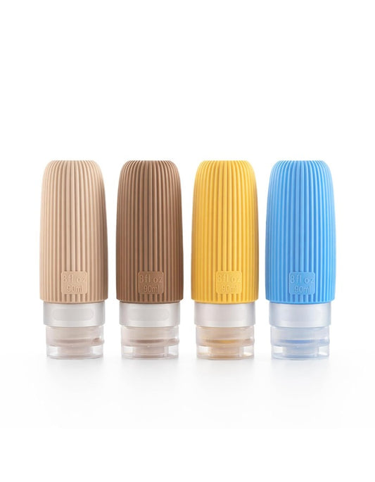 Beauté Secrets Reusable Travel Bottles Set (4 x 90ml) – Leakproof Silicone Squeezable Containers for Shampoo, Lotion & Toiletries | Refillable, TSA Approved, Multicolor