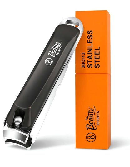 Beauté Secrets Premium Nail Cutter for Men & Women | Stainless Steel Nail Clipper with Magnetic Case | Anti Splash Design | Sharp for Thick Nails, Black