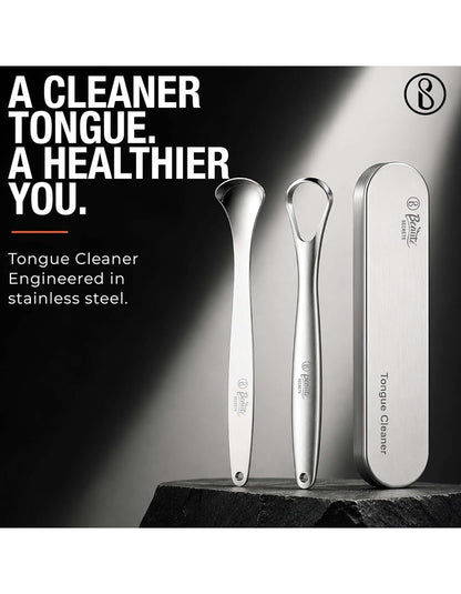 Beauté Secrets Tongue Cleaner Set With Travel Case for Men, Women and Kids, Silver