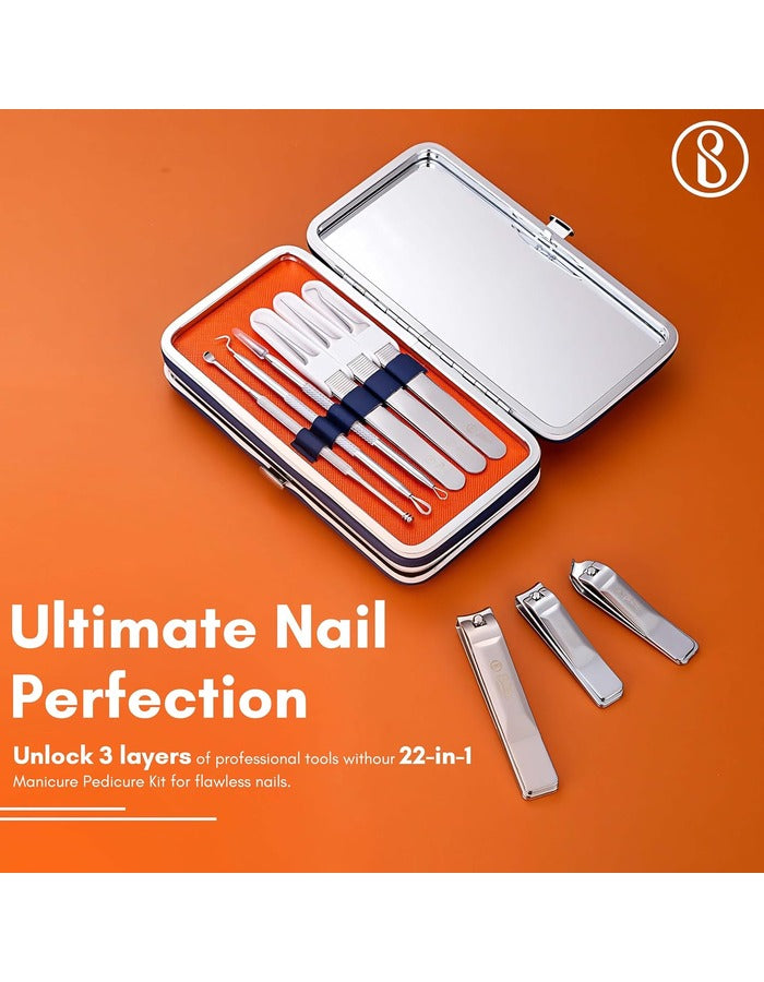 Beauté Secrets Manicure Set, 22 in 1 Stainless Steel Professional Pedicure Kit Nail Scissors Grooming Kit