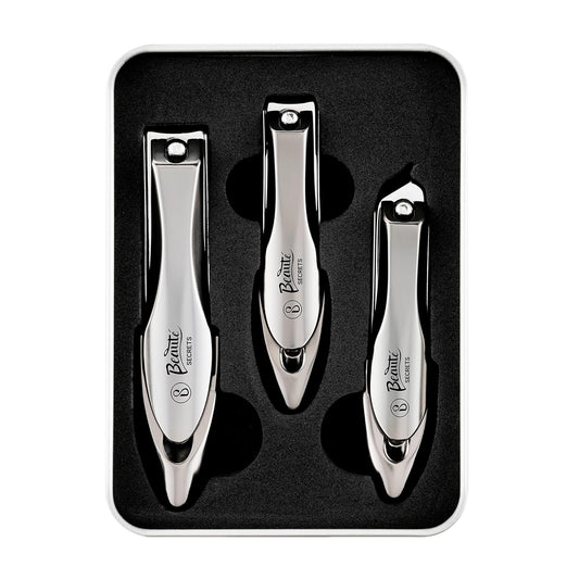 Beauté Secrets 3 Pieces Nail Cutter Set with Nail Catcher No Splash Fingernail Clippers Toenail Clippers