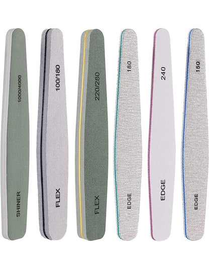 Beauté Secrets Korean 6pcs Nail Files Set for Manicure, Nail Buffer Files Block Coarse Washable Nail Polisher Double Sided Nail Shaper