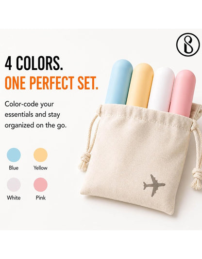 Beauté Secrets Travel Bottles 60ml Set of 4 | Leakproof Silicone Refillable Travel Size Toiletry Containers for Shampoo, Lotion, Conditioner | TSA Approved Mini Travel Bottles