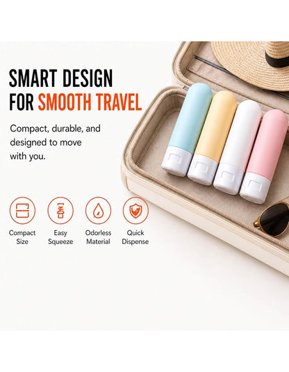 Beauté Secrets Travel Bottles 60ml Set of 4 | Leakproof Silicone Refillable Travel Size Toiletry Containers for Shampoo, Lotion, Conditioner | TSA Approved Mini Travel Bottles