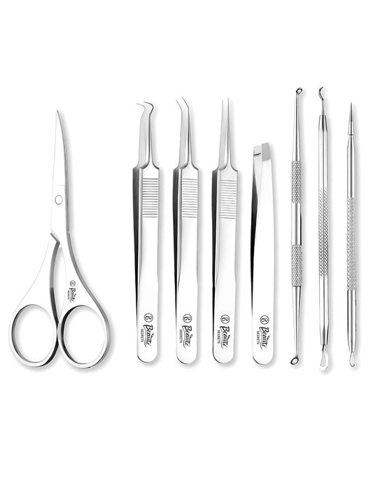 Beauté Secrets Blackhead Remover Tool Set of 8, Pimple Comedown Extractor, Whitehead Popping Treatment for Blemish, Zit Removing on Nose Face Skin