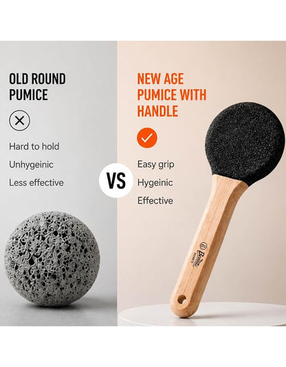 Beauté Secrets Double-Sided Pumice Stone Foot Scrubber with Wooden Handle | Callus Remover for Feet | Dead Skin & Cracked Heel Remover