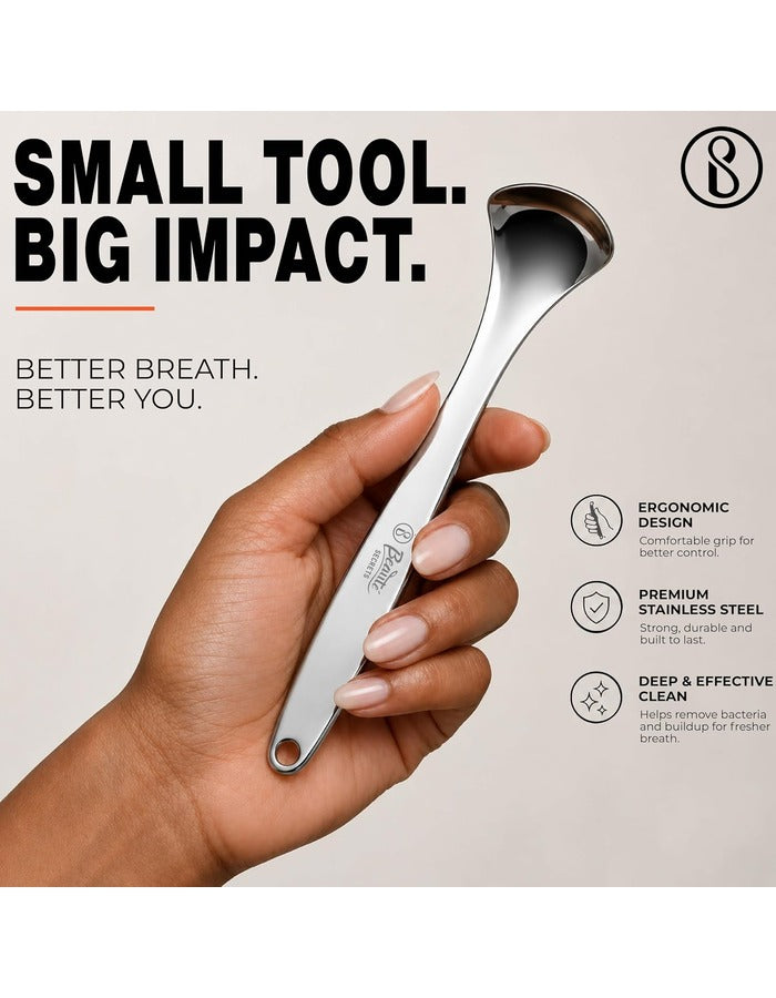 Beauté Secrets Tongue Cleaner Set With Travel Case for Men, Women and Kids, Silver