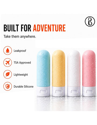 Beauté Secrets Travel Bottles 60ml Set of 4 | Leakproof Silicone Refillable Travel Size Toiletry Containers for Shampoo, Lotion, Conditioner | TSA Approved Mini Travel Bottles