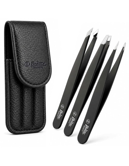 Beauté Secrets Tweezers Set Great Precision Plucker for Facial Hair, Splinter and Ingrown Hair Removal