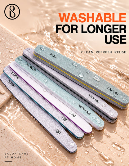Beauté Secrets Korean 6pcs Nail Files Set for Manicure, Nail Buffer Files Block Coarse Washable Nail Polisher Double Sided Nail Shaper