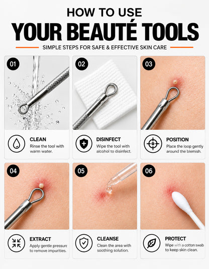 Beauté Secrets Acne Extractor Kit, Blackhead Tweezers and Needle, Pimple Remover tools