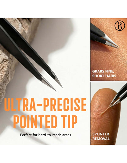 Beauté Secrets Tweezers Set Great Precision Plucker for Facial Hair, Splinter and Ingrown Hair Removal