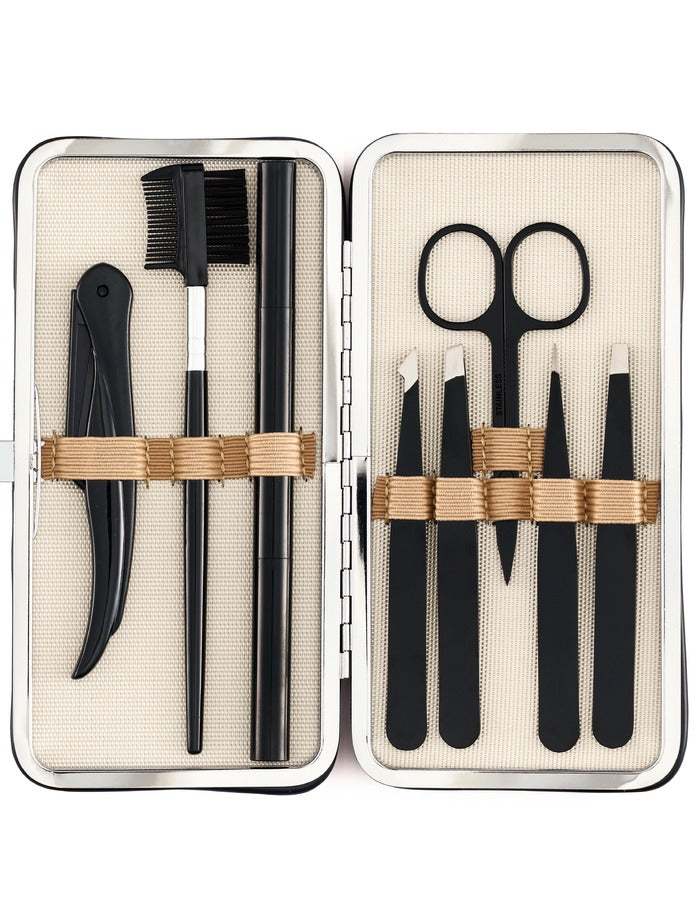 Beauté Secrets 8 Pcs Tweezers for Hair Remover, Eyebrow Plucker Kit,  Brush and Comb, Eyebrow Pencil, Face Razor for woman