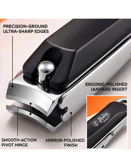 Beauté Secrets Premium Nail Cutter for Men & Women | Stainless Steel Nail Clipper with Magnetic Case | Anti Splash Design | Sharp for Thick Nails, Black