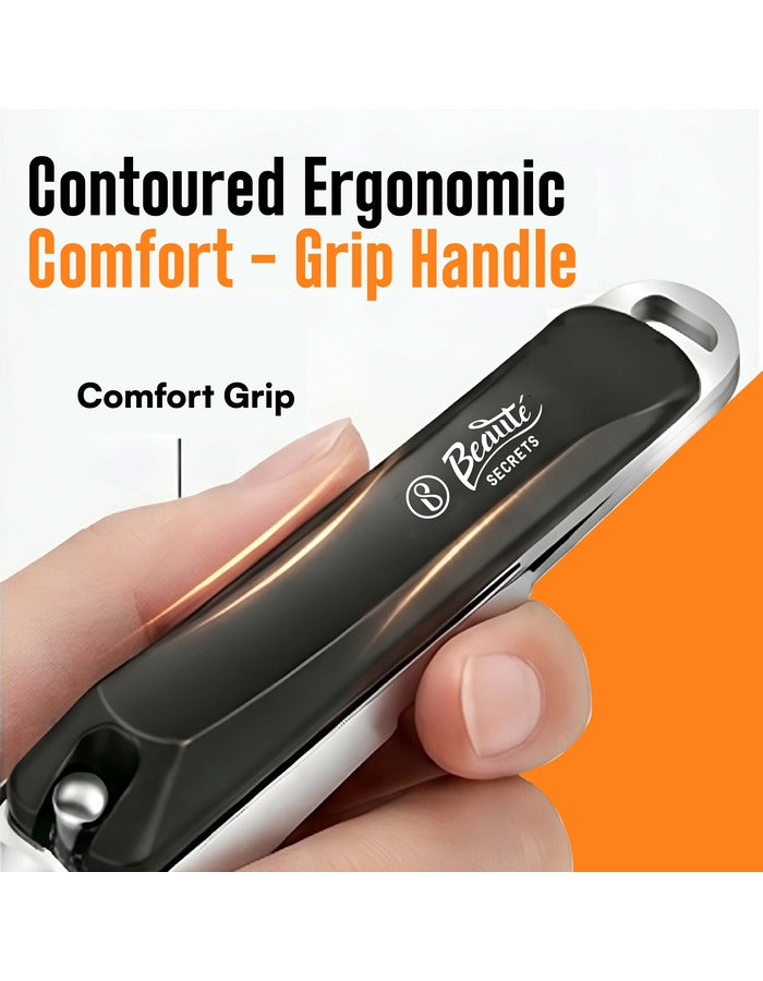 Beauté Secrets Premium Nail Cutter for Men & Women | Stainless Steel Nail Clipper with Magnetic Case | Anti Splash Design | Sharp for Thick Nails, Black