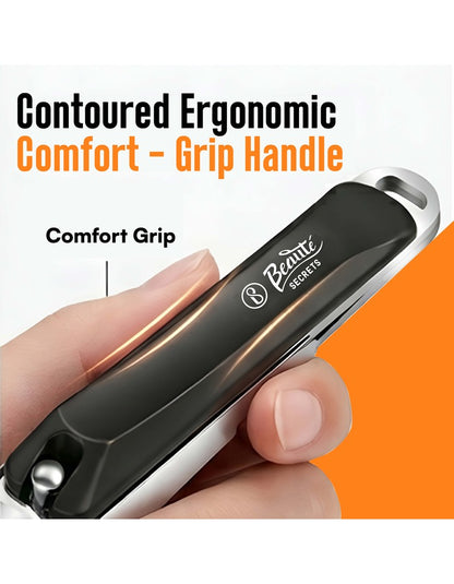 Beauté Secrets Premium Nail Cutter for Men & Women | Stainless Steel Nail Clipper with Magnetic Case | Anti Splash Design | Sharp for Thick Nails, Black