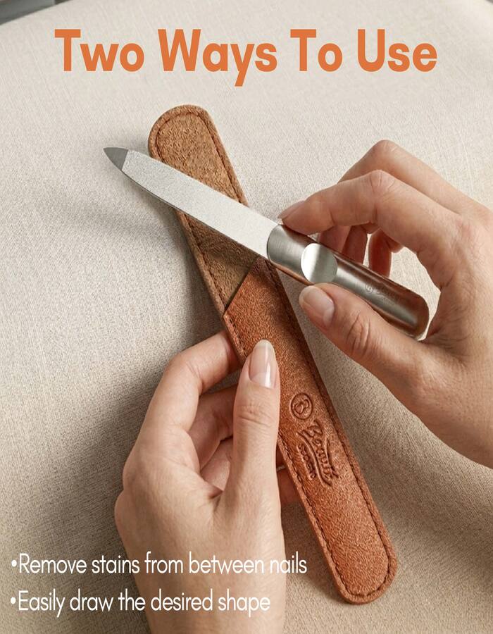 Beauté Secrets Premium Stainless Steel Nail File with Leather Case | Professional Metal Nail Filer for Smooth Shaping | Durable, Reusable Manicure Pedicure Tool for Women & Men
