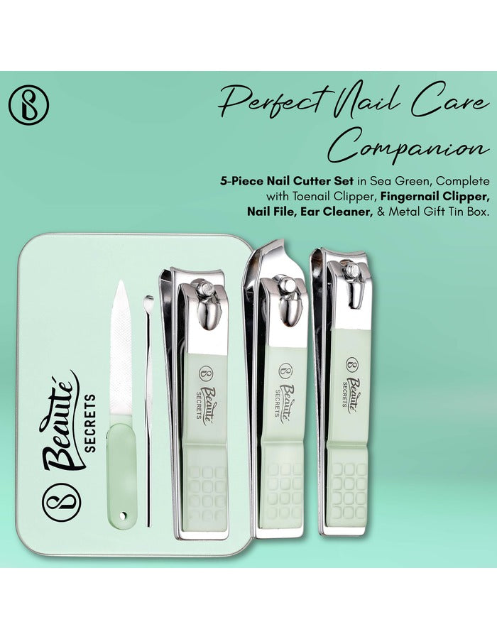 Beauté Secrets Nail Clippers - 5 Pcs Set with Metal Gift Tin Box