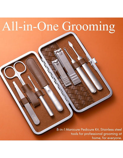 Beauté Secrets Nail Clipper Set 8-Piece Premium Manicure Pedicure Kit – Luxury Grooming Kit with Nail Cutters