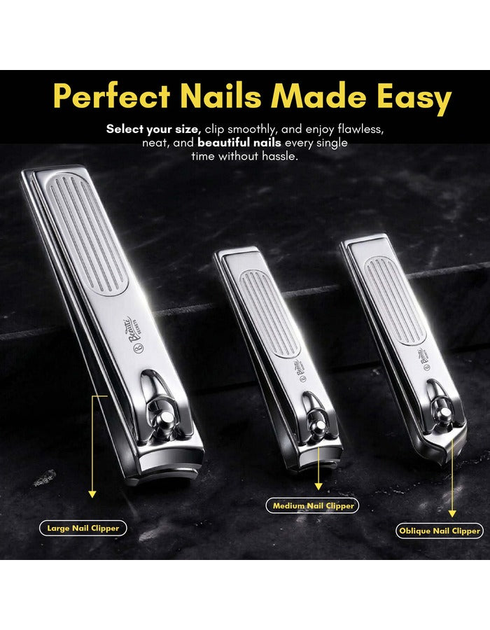 Beauté Secrets Nail Clipper Set – Nail Cutter Set, Manicure Pedicure Kit, Stainless Steel Nail Grooming Kit with PU Leather Case, Portable Travel Nail Kit for Men & Women