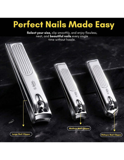 Beauté Secrets Nail Clipper Set – Nail Cutter Set, Manicure Pedicure Kit, Stainless Steel Nail Grooming Kit with PU Leather Case, Portable Travel Nail Kit for Men & Women