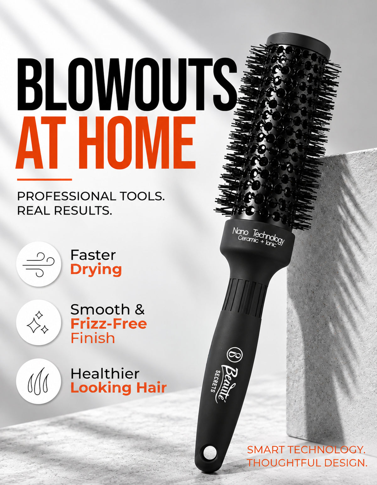 Beauté Secrets Ceramic Round Brush for Blow Drying, 1 Inch Professional Ion Thermal Barrel Hairbrush